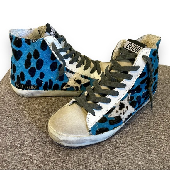 Golden Goose Francy sneakers in blue leopard High Top Sneakers, Size 37 - Picture 1 of 8